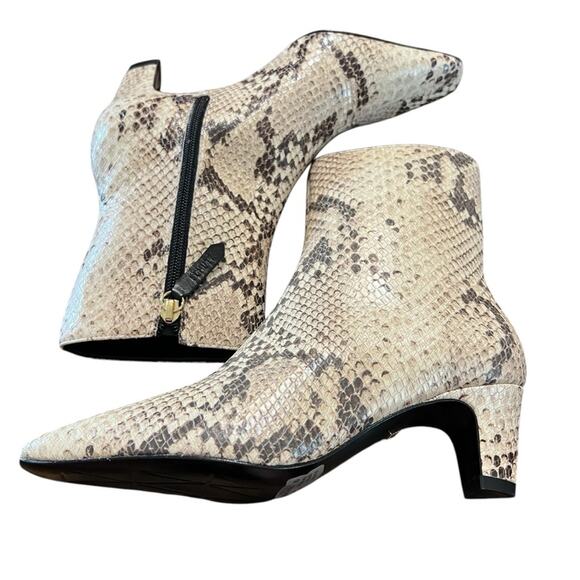 Schutz Dellia Leather Bootie Snake Print Mid  Sculptural Heel Square Toe NEW 5 - Picture 6 of 8
